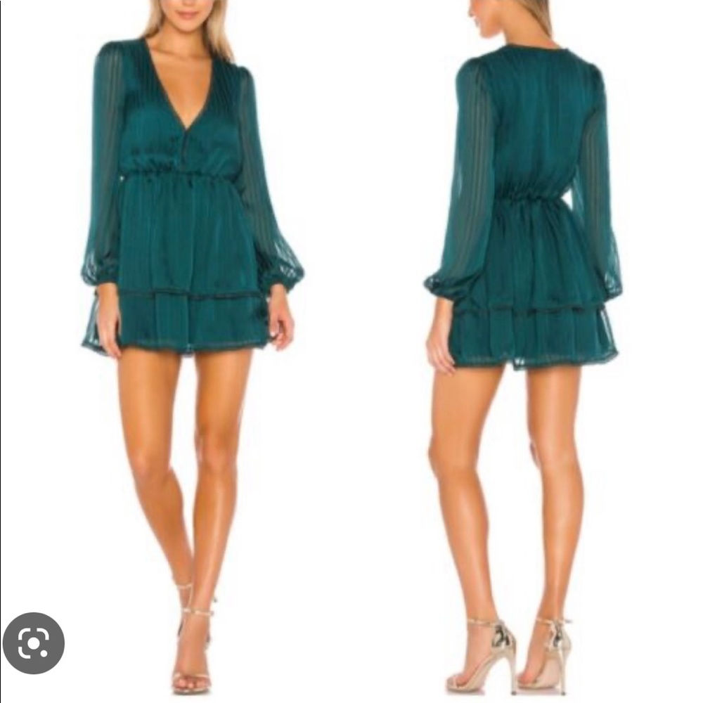 Privacy Please green dress with sheer sleeves